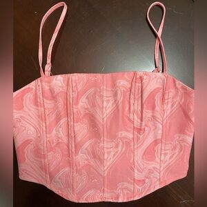 Le Lis Pink Marbled Corset Crop Top, Size Small